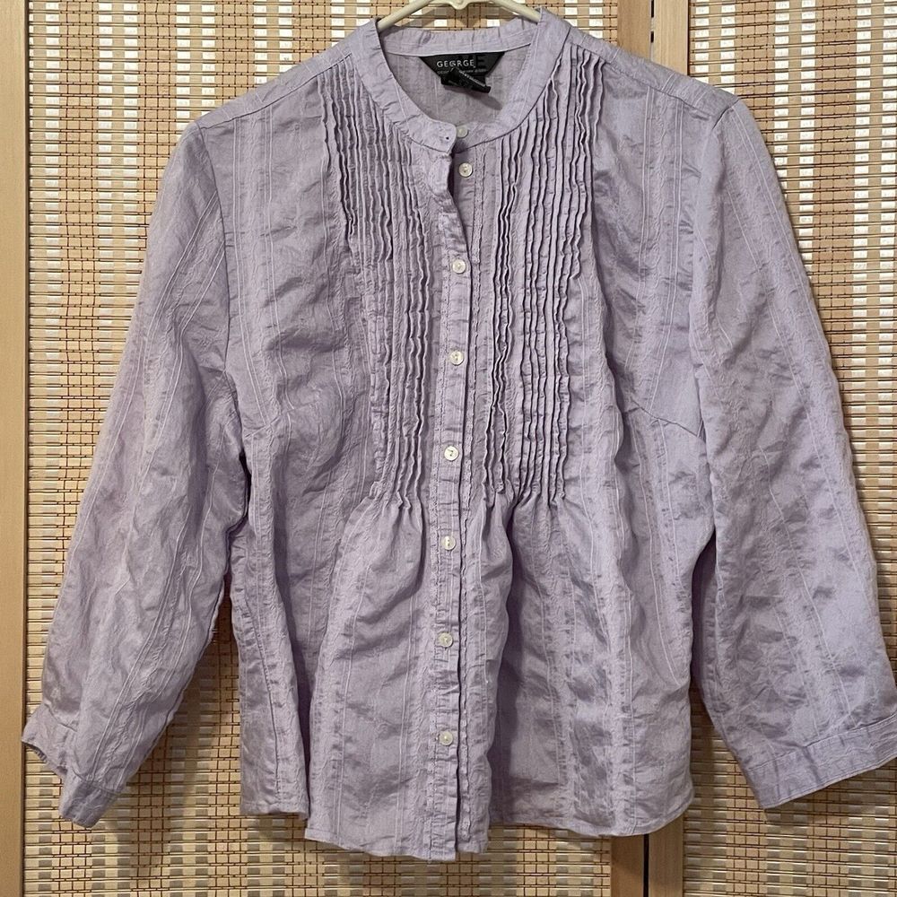 George Mark Eisen Womens XL Tunic Dusky Lavender Purple Pin Tuck Embroidery Boho